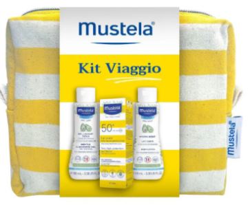 MUSTELA KIT VIAGGIO 2025 LATTE SOLARE 40 ML + HYDRA BEBE CORPO 100 ML + DETERGENTE DELICATO 100 ML + POCHETTE KIT - Apotecalab srl