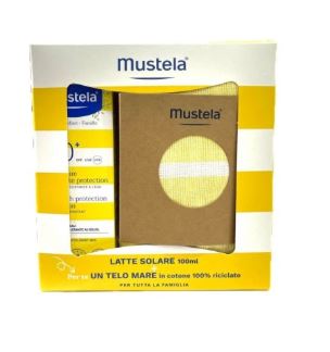 MUSTELA LATTE SOLARE 100 ML + TELO MARE COTONE RICICLATO - Apotecalab srl