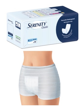 PANNOLONE PER INCONTINENZA FORMATO RETTANGOLARE CON BARRIERA SERENITY 30 PEZZI - Apotecalab srl
