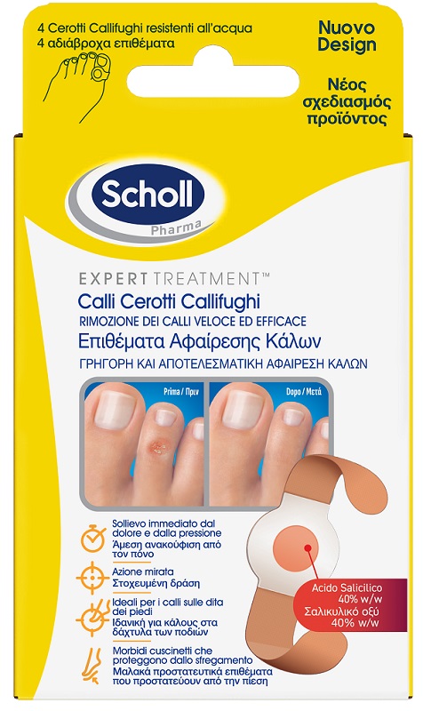 CEROTTO CALLIFUGO TRATTAMENTO RIMOZIONE/PROTEZIONE CALLI 4 CEROTTI IDROREPELLENTI + 4 DISCHETTI CALLIFUGHI - Apotecalab srl