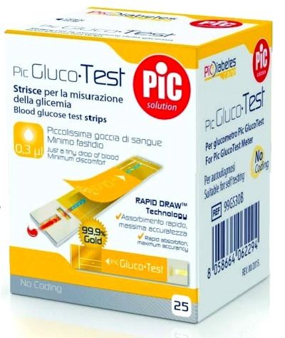 STRISCE MISURAZIONE GLICEMIA PIC GLUCOTEST 25 PEZZI - Apotecalab srl