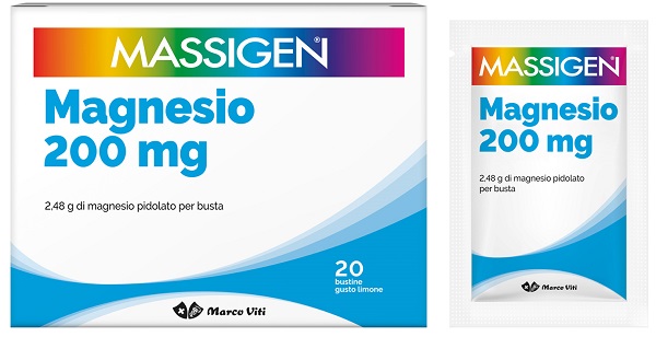MASSIGEN MAGNESIO 20 BUSTINE DA 6 G GUSTO LIMONE SENZA GLUTINE SENZA LATTOSIO CON ZUCCHERO ED EDULCORANTE - Apotecalab srl