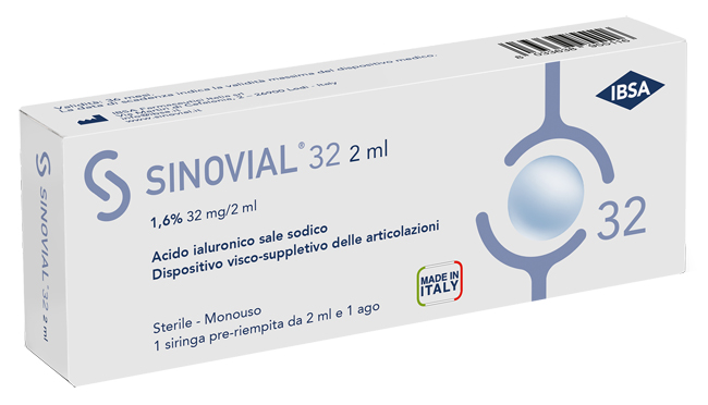 SIRINGA INTRA-ARTICOLARE SINOVIAL 32 ACIDO IALURONICO SALE SODICO 1,6% 32MG/2ML 2ML + AGO 21 GAUGE - Apotecalab srl