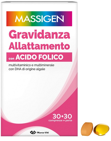 MASSIGEN GRAVIDANZA ALLATTAMENTO CON ACIDO FOLICO MULTIVITAMINICO E MULTIMINERALE 30 COMPRESSE RIVESTITE DA 1,1 G + 30 PERLE DA 700 MG - Apotecalab srl