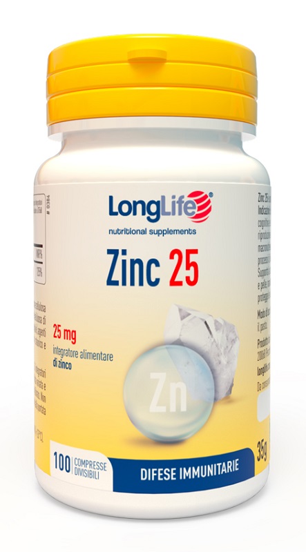 LONGLIFE ZINC 25 MG 100 COMPRESSE DIVISIBILI - Apotecalab srl