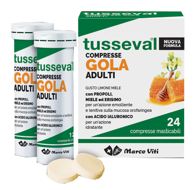 TUSSEVAL GOLA ADULTI 24 COMPRESSE MASTICABILI LIMONE E MIELE - Apotecalab srl