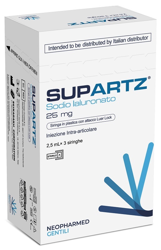 SIRINGA PRERIEMPITA INTRA-ARTICOLARE SUPARTZ ACIDO IALURONICO 25 MG 2,5 ML 3 PEZZI - Apotecalab srl