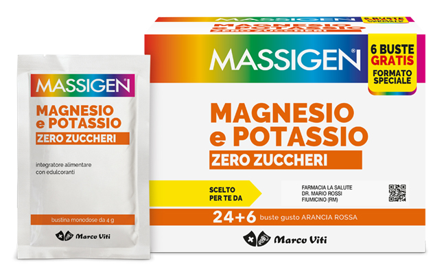 MASSIGEN MAGNESIO POTASSIO ZERO ZUCCHERO 24 BUSTINE + 6 BUSTINE - Apotecalab srl