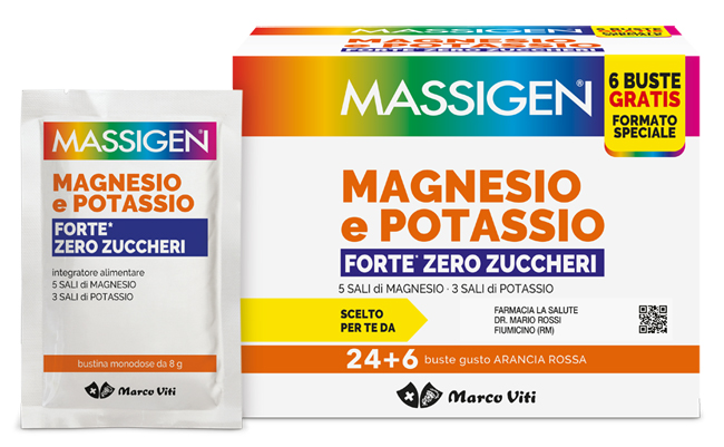 MASSIGEN MAGNESIO POTASSIO FORTE ZERO ZUCCHERO 24 BUSTINE + 6 BUSTINE - Apotecalab srl