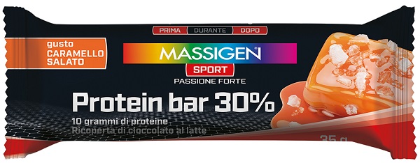 MASSIGEN SPORT PROTEIN BARRETTA 30% CARAMELLO SALATO 50 G - Apotecalab srl