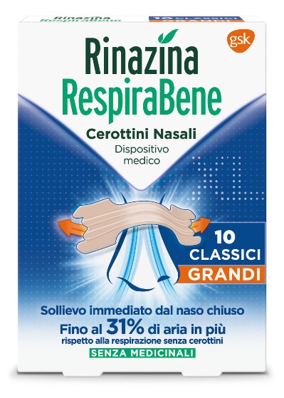 RINAZINA RESPIRABENE CEROTTI NASALI CLASSICI GRANDI CARTON 10 PEZZI - Apotecalab srl
