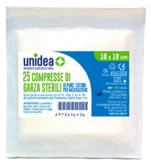 GARZA COMPRESSA UNIDEA COTONE 10X10 CM 25 PEZZI - Apotecalab srl