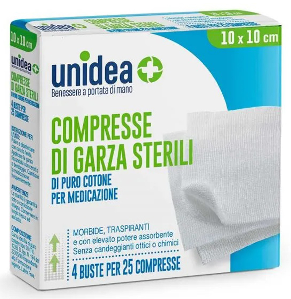 GARZA COMPRESSA UNIDEA COTONE 10 X 10 CM 100 PEZZI - Apotecalab srl