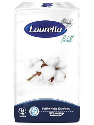 ASSORBENTE LAURELLA IN COTONE SOTTILE NOTTE DISTESO 14 PEZZI - Apotecalab srl