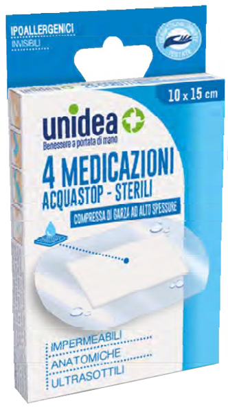 MEDICAZIONE UNIDEA 10X15 CM STERILE IMPERMEABILE 4 PEZZI - Apotecalab srl