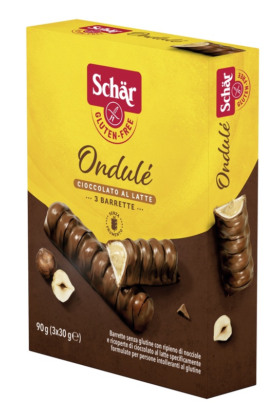SCHAR ONDULE' BARRETTE CON RIPIENO DI NOCCIOLE RICOPERTE DI CIOCCOLATO AL LATTE 3 PORZIONI DA 30 G - Apotecalab srl