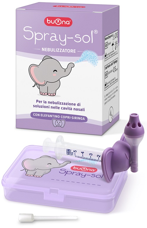 BUONA SPRAY-SOL NEBULIZZATORE SPRAY SOL + AGO CANNULA + SIRINGA LUER LOCK DA 5 ML + ELEFANTINO COPRI-SIRINGA + CONTENITORE - Apotecalab srl