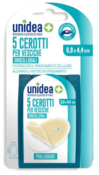 CEROTTO IDROCOLLOIDALE OVALE UNIDEA PER VESCICHE 6,9X4,4 CM 5 PEZZI - Apotecalab srl