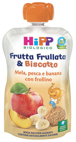 HIPP BIO FRUTTA FRULLATA &BISCOTTO MELA PESCA BANANA FROLLINO 90 G - Apotecalab srl