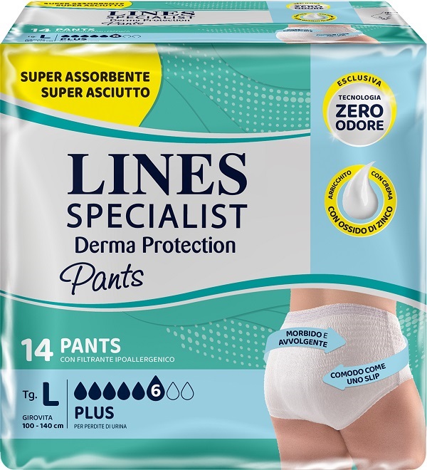 PANNOLONE PER INCONTINENZA LINES SPECIALIST DERMA PANTS PLUS L 14 PEZZI - Apotecalab srl