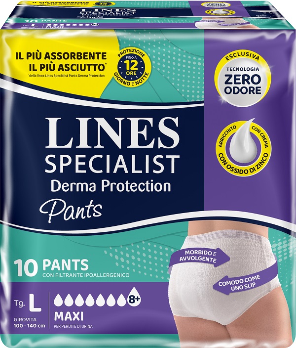 PANNOLONE PER INCONTINENZA LINES SPECIALIST DERMA PANTS MAXI L 10 PEZZI - Apotecalab srl