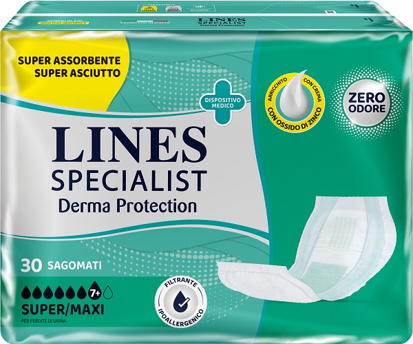 PANNOLONE PER INCONTINENZA LINES SPECIALIST DERMA SAGOMATO SUPER+ 30 PEZZI - Apotecalab srl