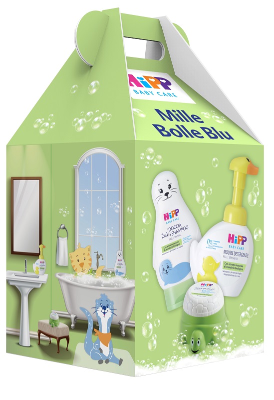 HIPP COFANETTO MILLE BOLLE BLU 1 BABY CARE DOCCIA SHAMPOO FOCA FUN 200 ML + 1 BABY CARE MOUSSE DETERGENTE PAPERELLA FUN 250 ML + 1 BABY CARE CREMA IDRATANTE TARTARUGA FUN 100 ML - Apotecalab srl