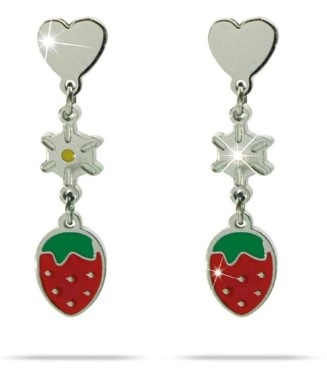 ORECCHINO MJ POST 339 KIDS CUORE ARGENTO CON PENDENTE FRAGOLA ROSSA - Apotecalab srl