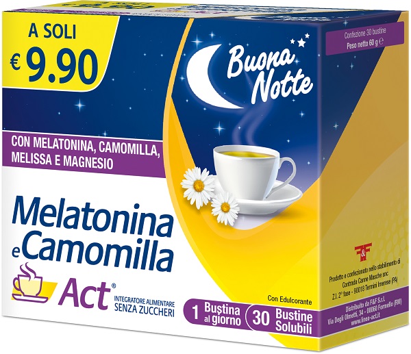 MELATONINA E CAMOMILLA ACT 30 BUSTINE SOLUBILI SENZA ZUCCHERI - Apotecalab srl